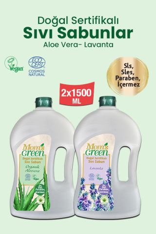 2'li Set Doğal Sertifikalı Sıvı Sabun-Aloevera ve Lavanta (1.5 Lt x 2 Adet) EcoCosmos