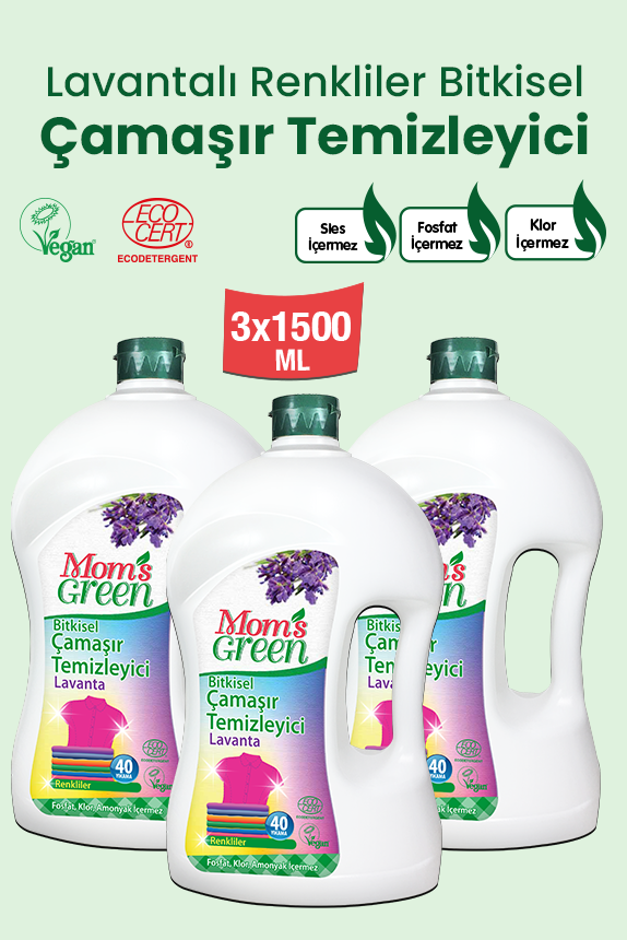 3'lü Set Bitkisel Çamaşır Temizleyici Renkliler İçin (1,5 Litre x 3 Adet) 120 Yıkama