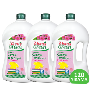 Mom's Green 3'lü Set Bitkisel Çamaşır Temizleyici - KIR ÇİÇEKLERİ ECO 120 Yıkama (1500 ml x 3 Adet) ECO