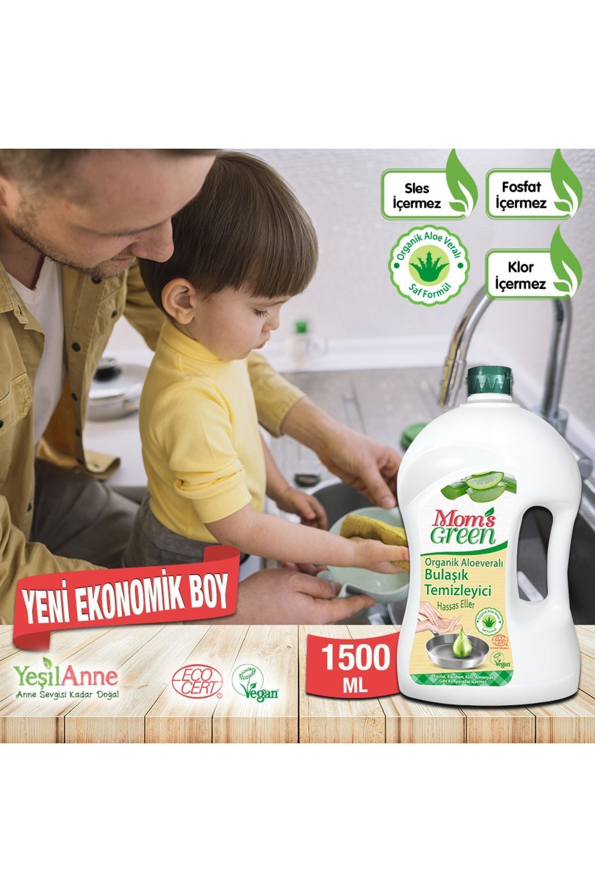 3'lü Set Organik Aloeveralı  Bulaşık Deterjanı Hassas Ciltler ( 1,5 Litre x 3 Adet )