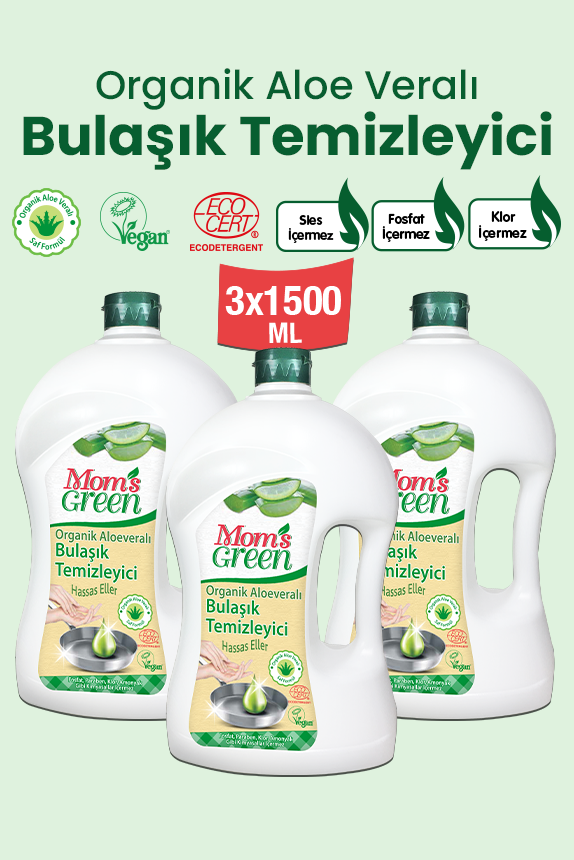 3'lü Set Organik Aloeveralı  Bulaşık Deterjanı Hassas Ciltler ( 1,5 Litre x 3 Adet )