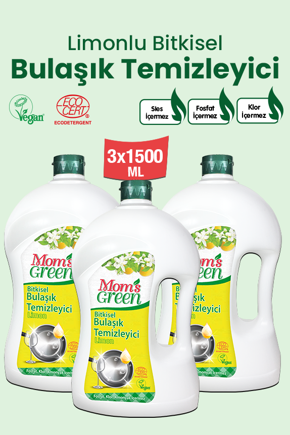 3'lü Set Limonlu Bitkisel Elde Bulaşık Temizleyici  (1,5 lt x 3 Adet)