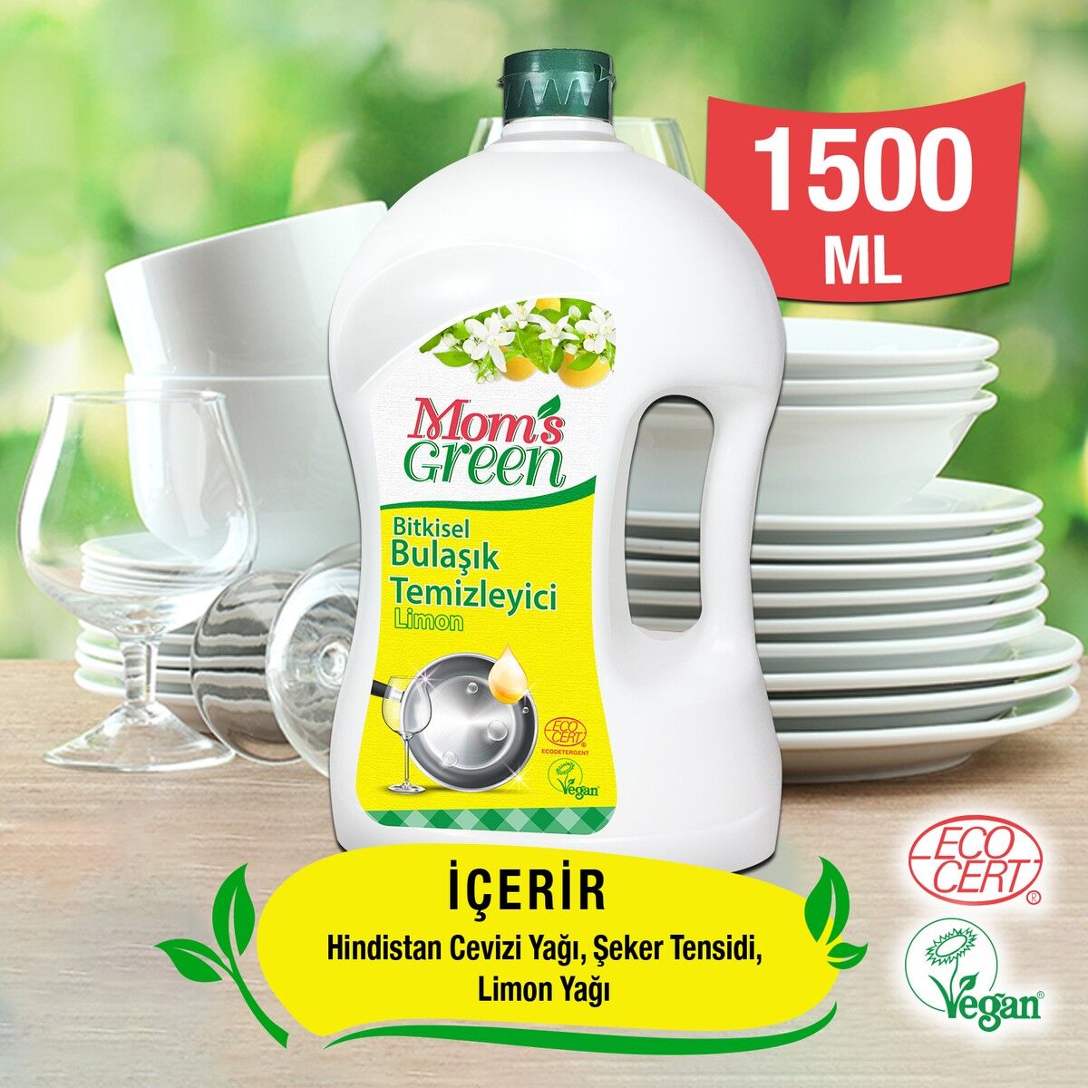 3'lü Set Limonlu Bitkisel Elde Bulaşık Temizleyici  (1,5 lt x 3 Adet)