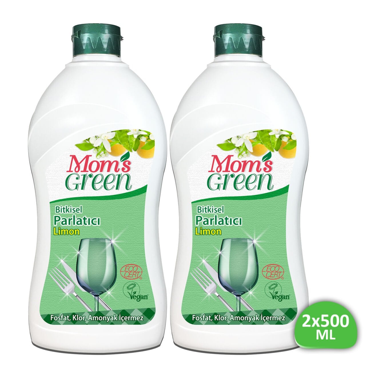 Mom's Green 2'li Set Bitkisel Limonlu Bulaşık Makinesi Parlatıcısı (2 Adet x 500 ml) ECO