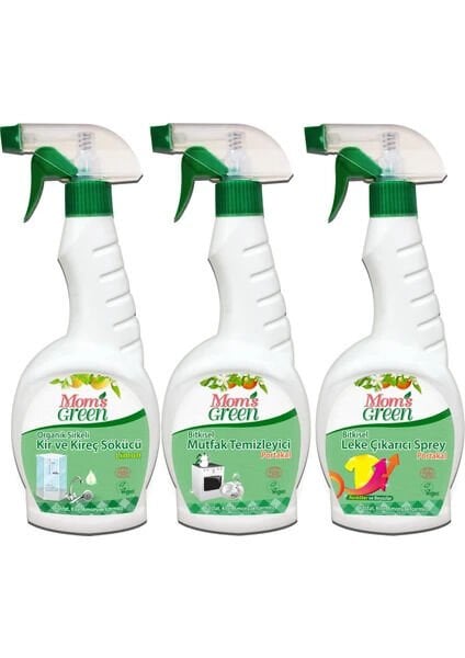 Mom's Green 3'lü Set Bitkisel Mutfak Temizleyici Portakal -Organik Sirkeli Kir ve Kireç Sökücü Limon -Bitkisel Leke Çıkarıcı Portakal (750 ml x 3 Adet) ECO