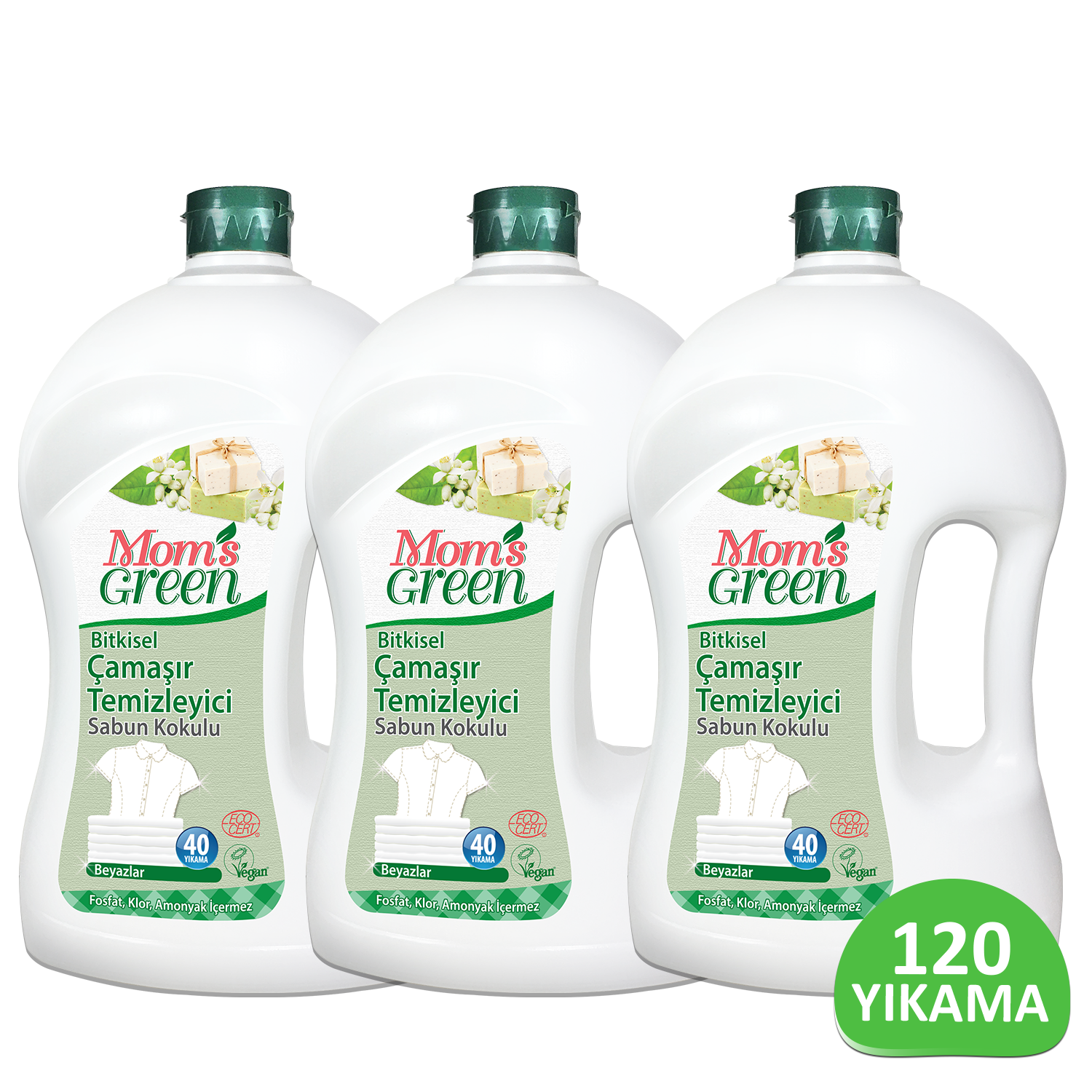 Mom's Green Bitkisel Çamaşır Temizleyici -SABUN KOKULU ECO 120 Yıkama (1500 ml x 3 Adet) ECO