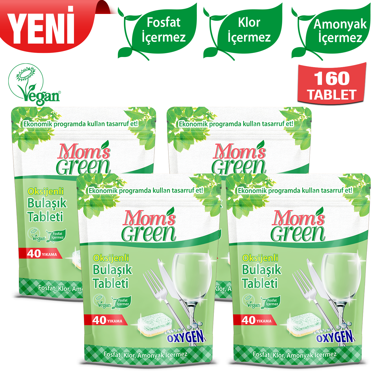 4'lü Set Oksijenli Bulaşık Makinesi Tableti 160 Tablet