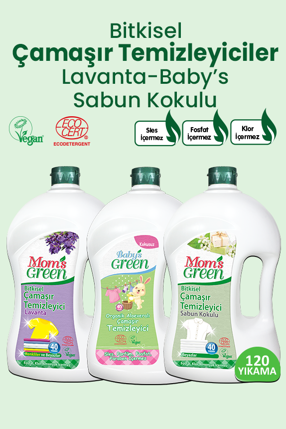3'lü Set Lavantalı, Bebek ve Sabun Kokulu Bitkisel Çamaşır Temizleyici (1500 ml x 3 Adet)